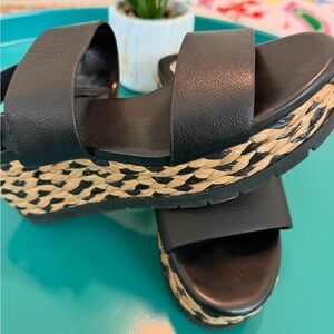 Vince Camuto Black Platform Slide Sandals with Woven Trim